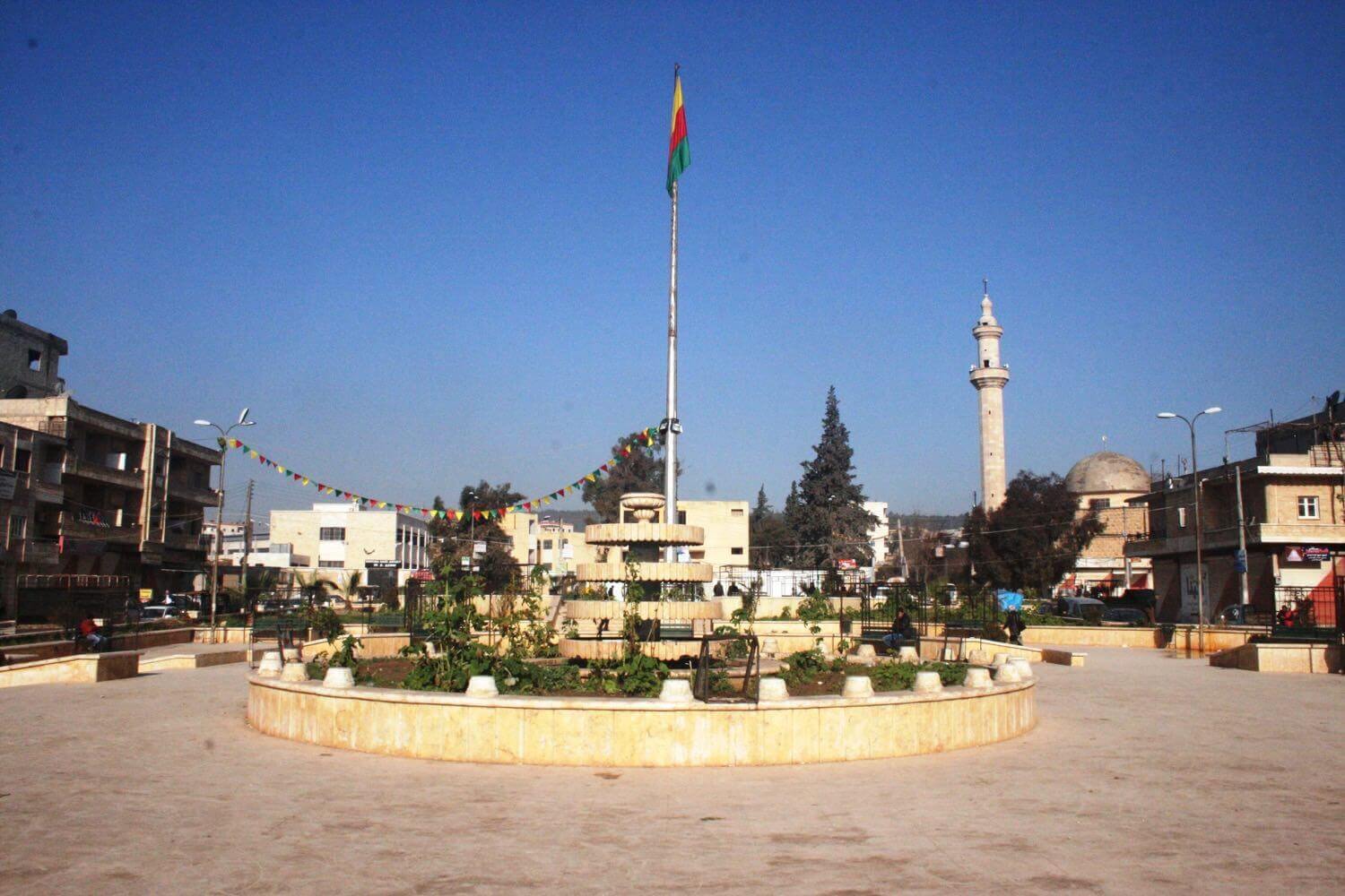 The banner of the Kurdish self-administration in Rojava Efrîn, February 2, 2015