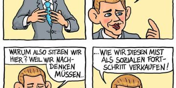 Jobgipfel der Regierung - Cartoon von Karl Berger