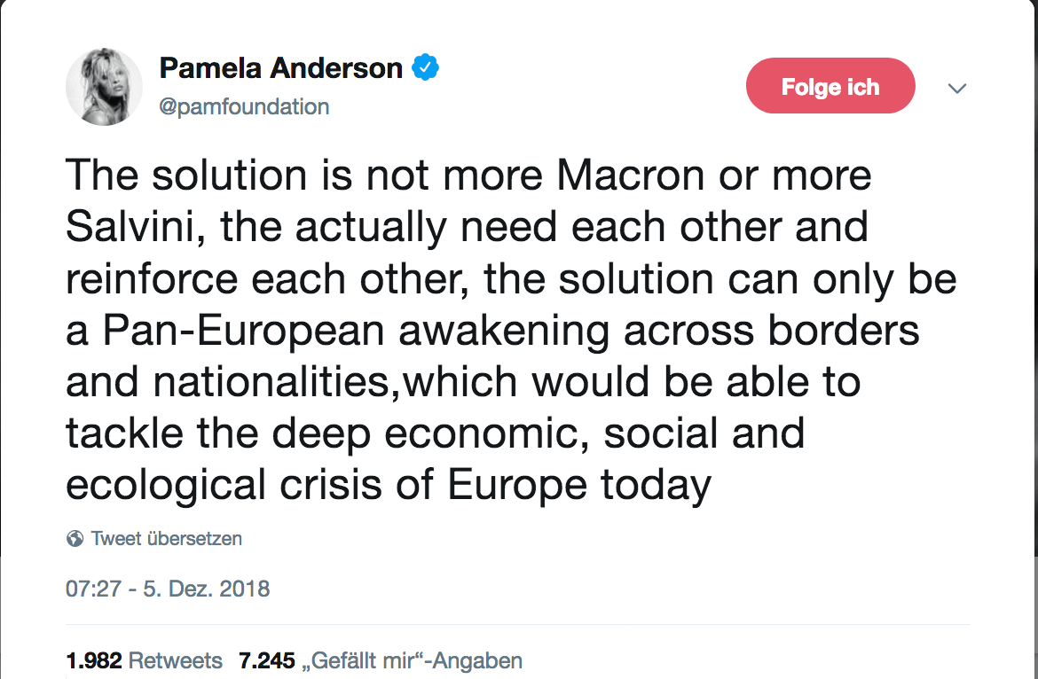 Bild zeigt Twitter Account von Pamela Anderson, die nach Österreich reist