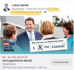 De Verein Vorzugsstimme Lukas Mandl finanziert Facebook Werbung für den ÖVP Kandidaten Lukas Mandl und sammelt Spenden. Gernot Blümel ist also nicht der einzige ÖVPler mit Verein.