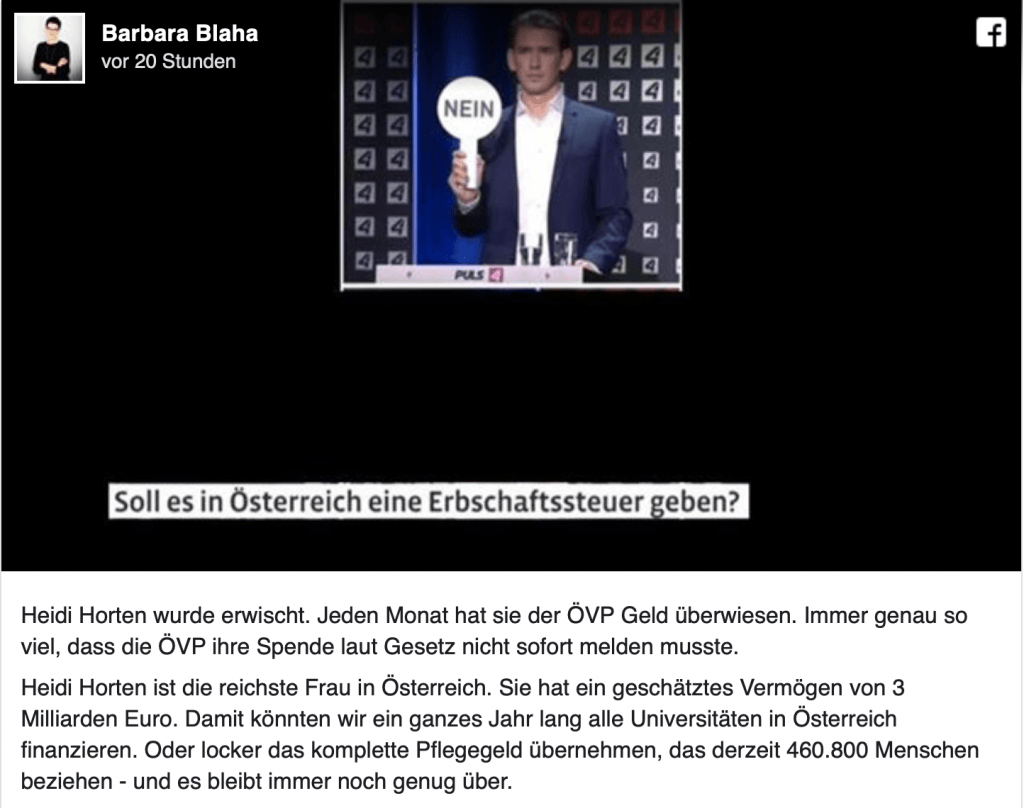 Barbara Blaha über die Heidi Horten und über superreiche ÖVP-Spender auf Facebook.