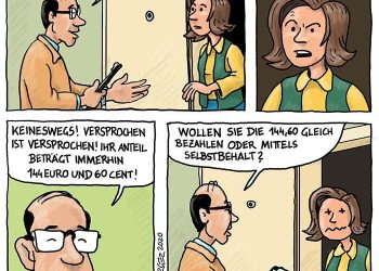 Der Cartoon veranschaulicht das Debakel der Patienten-Milliarde, die durch Kurz und die ÖVP eingeführt wird.