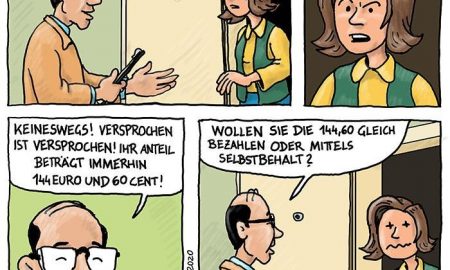 Der Cartoon veranschaulicht das Debakel der Patienten-Milliarde, die durch Kurz und die ÖVP eingeführt wird.
