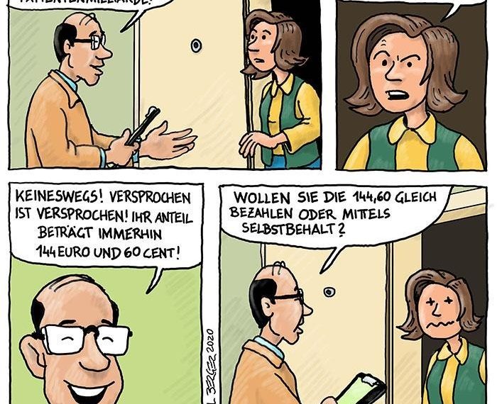 Der Cartoon veranschaulicht das Debakel der Patienten-Milliarde, die durch Kurz und die ÖVP eingeführt wird.