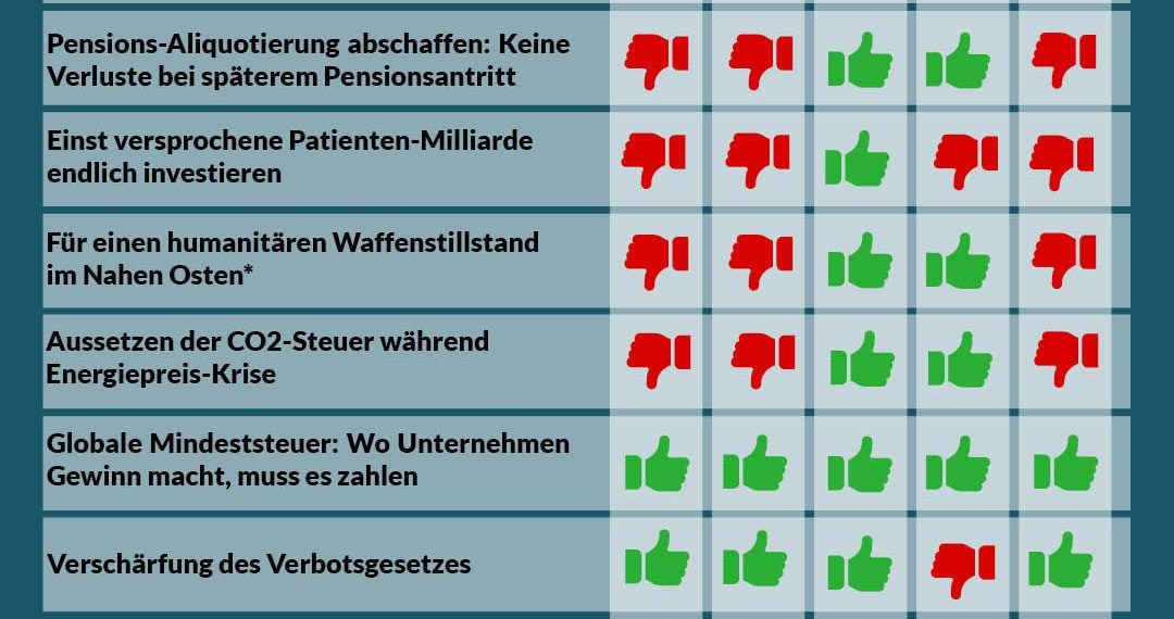 Nationalratssitzung vom 13. bis 15. Dezember 2023: So haben die Parteien abgestimmt