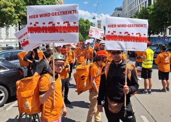 Streik Essenszusteller, Fahrradboten, Lieferando, Mjam, Löhne, Lieferanten, Foto: vida