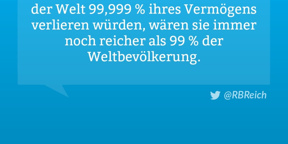 Wenn die zehn reichsten Menschen der Welt 99,999 % ihres Vermögens verlieren würden, wären sie immer noch reicher als 99 % der Weltbevölkerung.