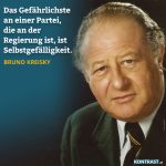 Zitat: Das Gefährlichste an einer Partei, die an der Regierung ist, ist Selbstgefälligkeit. Bruno Kreisky