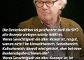 Zitat: Die Dreierkoalition sei gescheitert, weil die SPÖ alte Rezepte vorlegen würde, heißt es. Wenn Gerechtigkeit ein altes Rezept ist, na gut, warum nicht? Im Umweltbereich, Sozialbereich, Kulturbereich, überall wird gekürzt, aber bei einer Bankenabgabe schreien alle? Wenn Gerechtigkeit ein altes Konzept ist, ist das neue Konzept die Ungerechtigkeit. Michael Köhlmeier