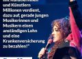 Zitat: Ich fordere die Musikindustrie, die mit Künstlerinnen und Künstlern Millionen verdient, dazu auf, gerade jungen Musikerinnen und Musikern einen anständigen Lohn und eine Krankenversicherung zu bezahlen! Chappell Roan