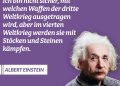 Zitat: Ich bin mir nicht sicher, mit welchen Waffen der Dritte Weltkrieg ausgetragen wird, aber im Vierten Weltkrieg werden sie mit Stöcken und Steinen kämpfen. Albert Einstein