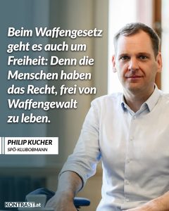Zitat: Beim Waffengesetz geht es auch um Freiheit: Denn die Menschen haben das Recht, frei von Waffengewalt zu leben. Philip Kucher