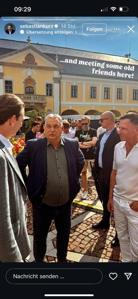 Sebastian Kurz mit Victor Orban und Peter Thiel beim Sommerfest in Esztergom, Ungarn (Foto: Instagram-Account von Sebastian Kurz/Screenshot)