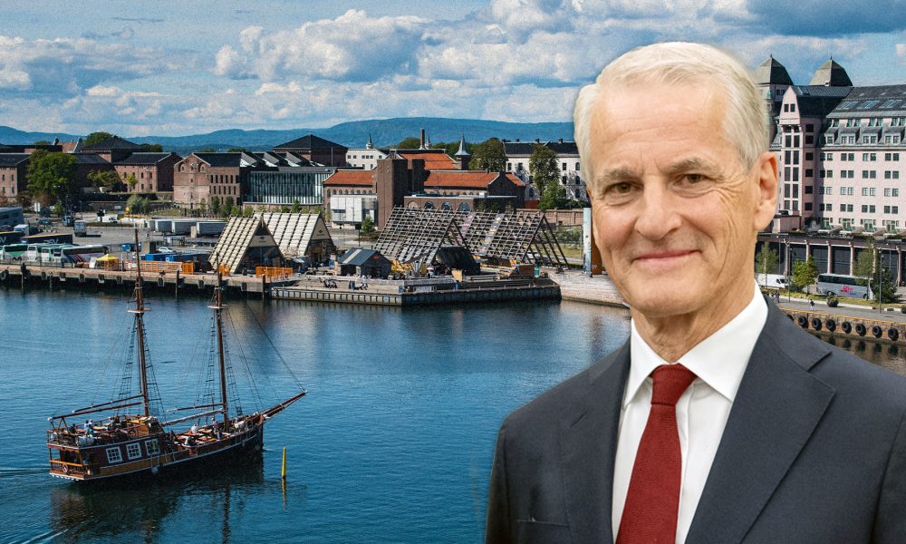 Jonas Gahr Støre - Premierminister von Norwegen - vor Foto von Oslo. (Foto: Wikepedia/Freepik, eigene Montage)