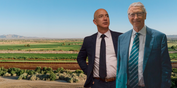 Jeff Bezos und Bill Gates kaufen US-Ackerland in großem Stil. (Foto: Senior Master Sgt. Adrian Cadiz/CC BY 2.0, Ben Dance/C BY 2.0, Unsplash/Getty Images; eigene Montage)