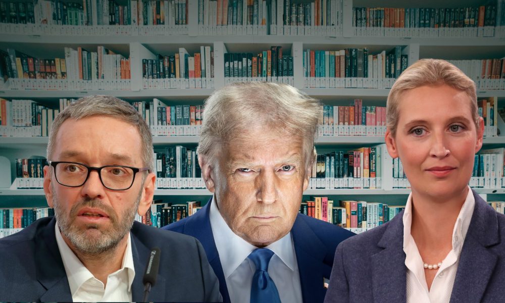 Rechte, die sich über Cancel Culture und Zensur beklagen: Herbert Kickl, Donald Trump, Alice Weidel (Foto: Wikipedia Trump: gemeinfrei, Kickl: C.Stadler/Bwag CC BY-SA 4.0 , Weidel: Sandro Halank CC BY-SA 4.0 /Unsplash: Chuttersnap), eigene Montage)