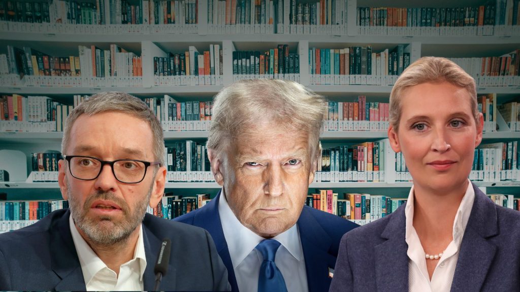 Rechte, die sich über Cancel Culture und Zensur beklagen: Herbert Kickl, Donald Trump, Alice Weidel (Foto: Wikipedia Trump: gemeinfrei, Kickl: C.Stadler/Bwag CC BY-SA 4.0 , Weidel: Sandro Halank CC BY-SA 4.0 /Unsplash: Chuttersnap), eigene Montage)