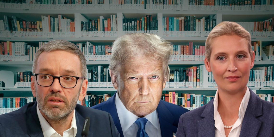 Rechte, die sich über Cancel Culture und Zensur beklagen: Herbert Kickl, Donald Trump, Alice Weidel (Foto: Wikipedia Trump: gemeinfrei, Kickl: C.Stadler/Bwag CC BY-SA 4.0 , Weidel: Sandro Halank CC BY-SA 4.0 /Unsplash: Chuttersnap), eigene Montage)