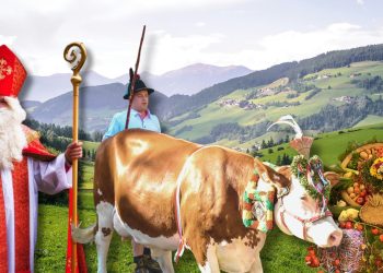 Bräuche in Österreich (Foto: Wikipedia: Tobias Spitaler/CC BY 3.0, Horst A. Kandutsch/ CC BY-SA 3.0, Unsplash/ Paul Pastourmatzis, Bengt Nyman/ CC BY 3.0, Montage)