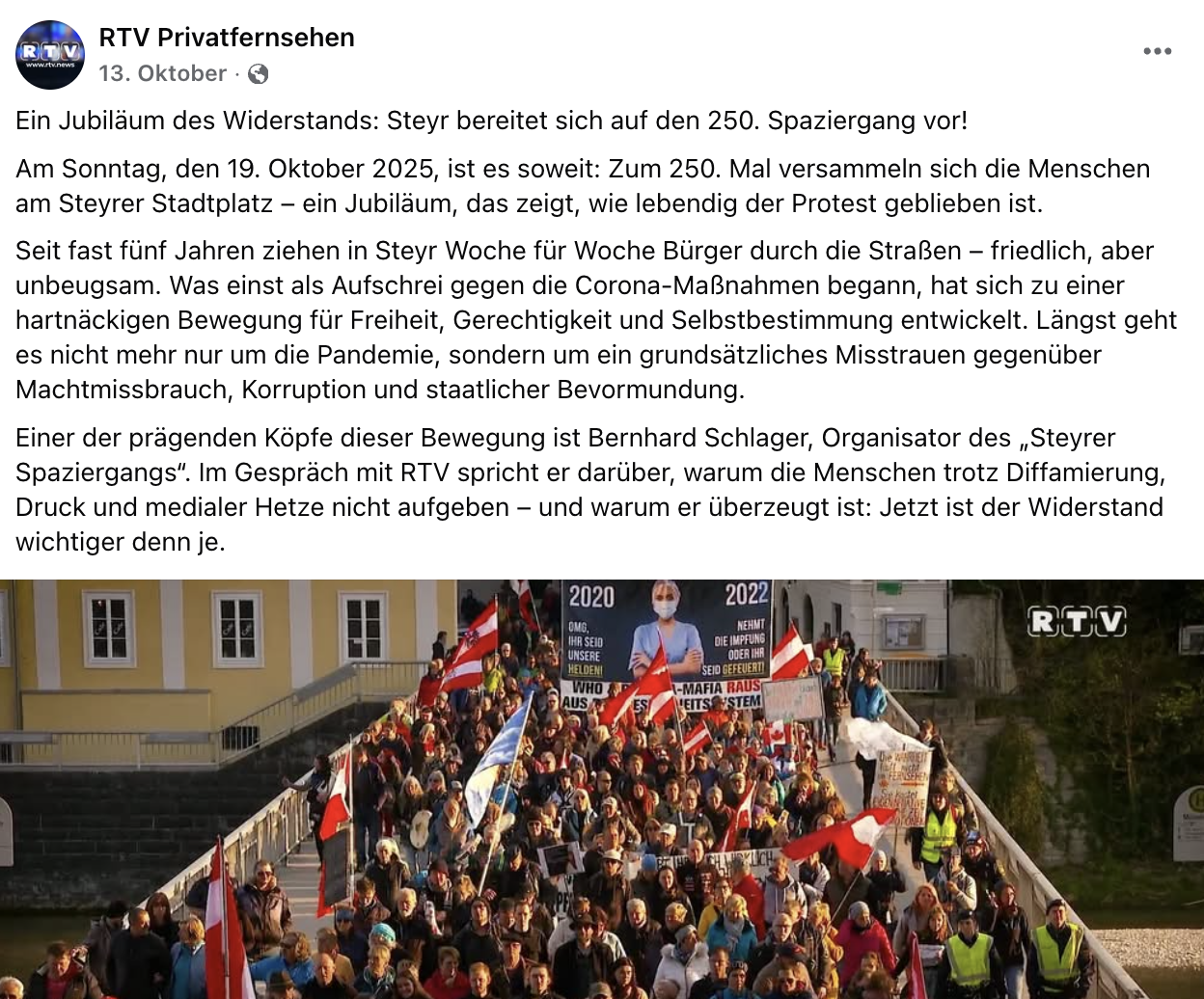 Screenshot RTV über Steyr-Demos (Bild: Screenshot Facebook)
