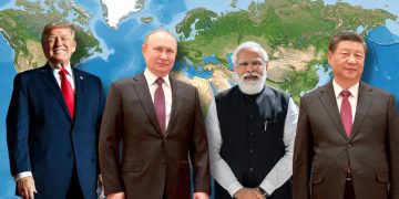 Immer mehr Autokratien auf der Welt (Bild: 首相官邸ホームページ/Wikipedia, CC BY 4.0, kremlin.ru/Wikipedia, CC BY 4.0, The White House/Wikipedia, public domin - Montage)