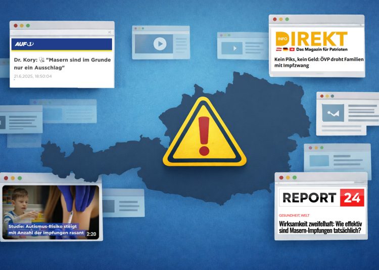 Masern, Impfung, FPÖ (Foto: AI-Montage & Screenshots Direkt, Auf1, Report24 & YouTube)