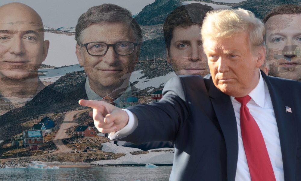Grönland, Trump, Bezos, Gates, Altman, Zuckerberg KI-Montage / Fotos: Gage Skidmore (CC BY-SA 2.0) & Unsplash