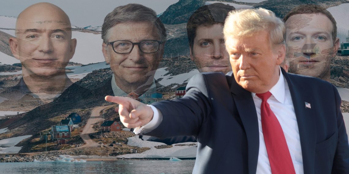 Grönland, Trump, Bezos, Gates, Altman, Zuckerberg KI-Montage / Fotos: Gage Skidmore (CC BY-SA 2.0) & Unsplash