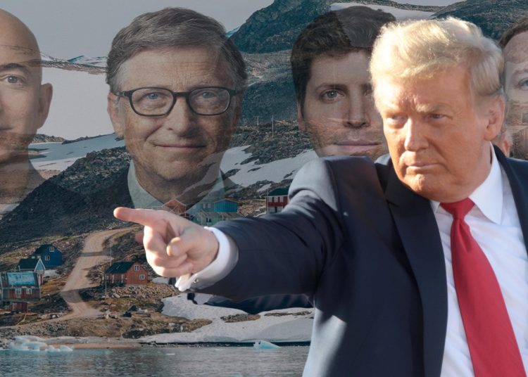 Grönland, Trump, Bezos, Gates, Altman, Zuckerberg KI-Montage / Fotos: Gage Skidmore (CC BY-SA 2.0) & Unsplash