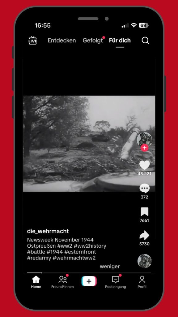 Screenshot: TikTok Weltkriegsinhalte