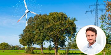 Kowall: Strom aus erneuerbaren Energiequellen ist viel günstiger. (Foto: Unsplash/Sergej Karpow; Nikolaus Kowall z.V.g., eigene Montage)