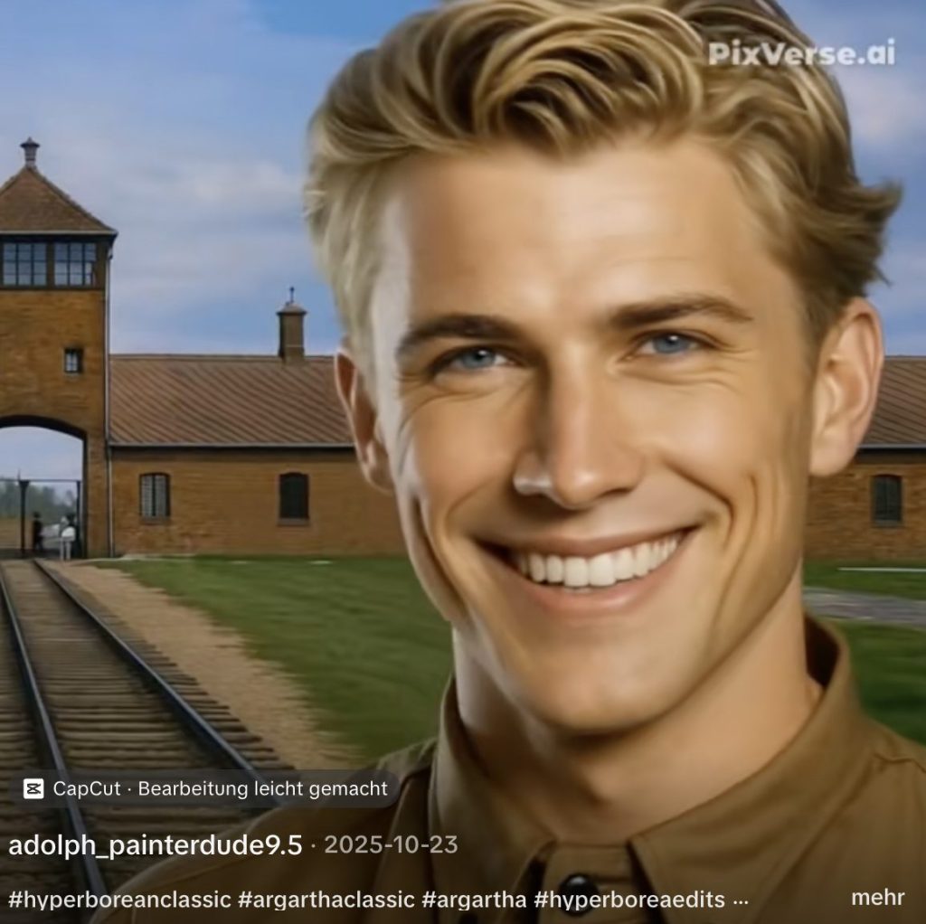 Beispiel für KI-generierten Inhalt auf Tiktok mit rechtsextremen Codes und Verweisen