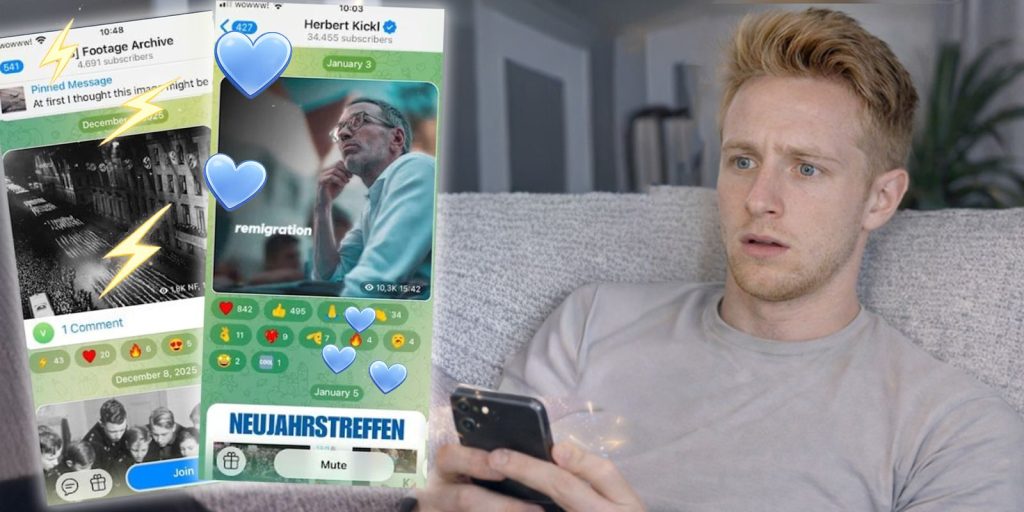 Telegram führt dich von der FPÖ in rechtsextreme Gruppen (Foto: Screenshots Telegram-Channels/KI-gestützte Montage)