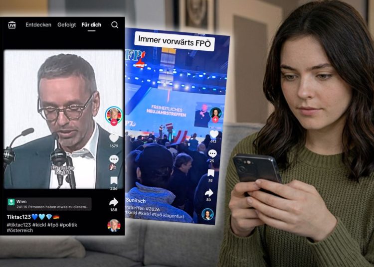 Titelbild Tiktok Experiment (Bild: Screenshots von freiheitlichen Tiktok-Accounts/Montage)