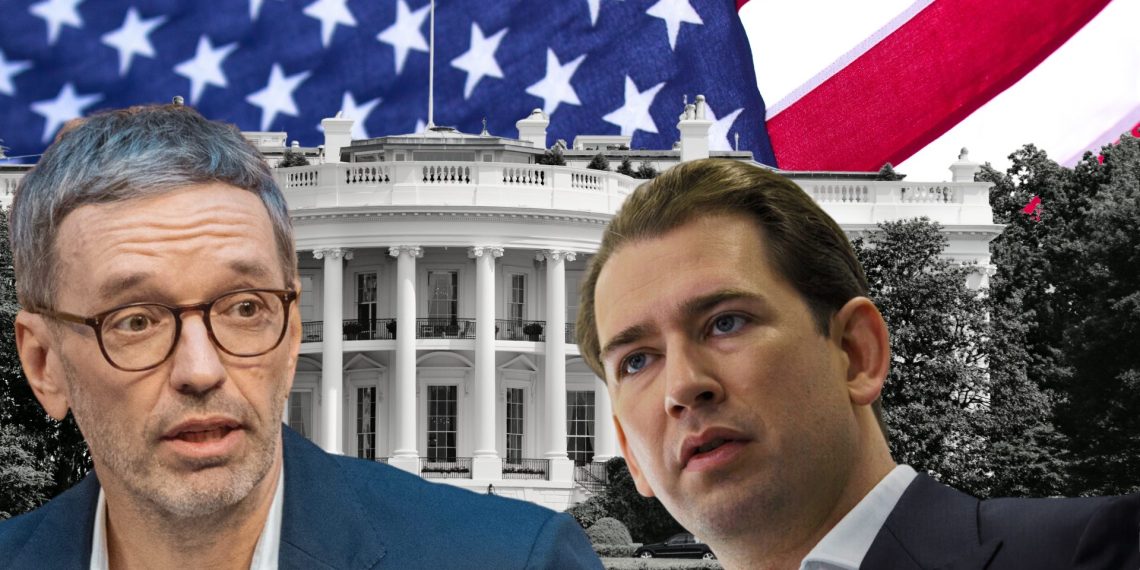 Sebastian Kurz und die FPÖ wetteifern um die Gunst aus Washington. Foto: Alex Halada/APA Picturedesk; Parlamentsdirektion/Bubu Dujmic (Montage)
