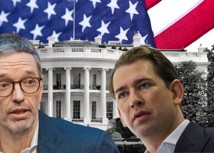 Sebastian Kurz und die FPÖ wetteifern um die Gunst aus Washington. Foto: Alex Halada/APA Picturedesk; Parlamentsdirektion/Bubu Dujmic (Montage)