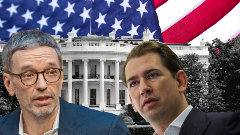 Sebastian Kurz und die FPÖ wetteifern um die Gunst aus Washington. Foto: Alex Halada/APA Picturedesk; Parlamentsdirektion/Bubu Dujmic (Montage)