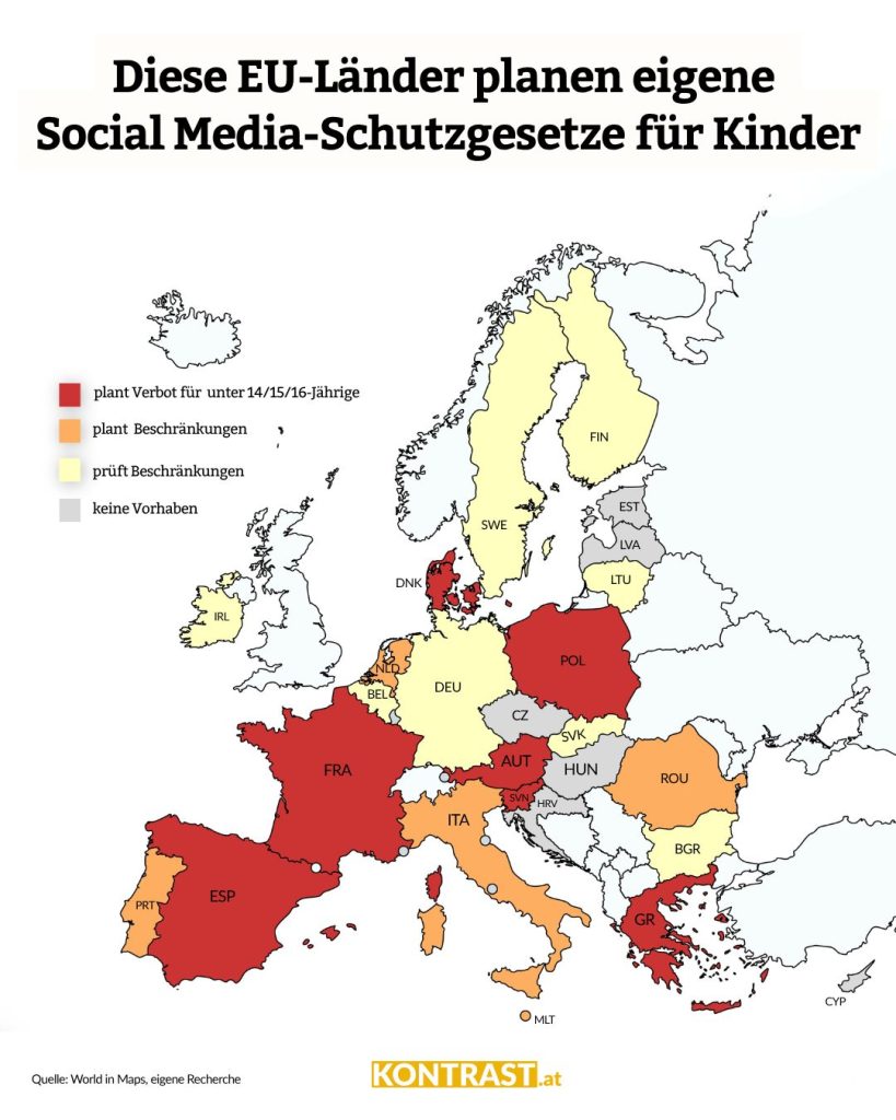 Social Media Verbot Karte (Grafik: Kontrast.at)