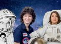 Frauen im All, Astronautinnen Valentina Tereshkova, Sally Ride, Christina Koch; Foto: NASA und Commons, eigene Montage