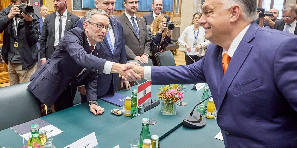 FPÖ empfängt Viktor Orban im Parlament, im Bild Herbert Kickl, Walter Rosenkranz, Christian Hafenecker und Harald Vilimsky (Foto: APA Picturedesk, Photonews.at)