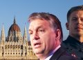 Viktor Orbán und Péter Magyar vor dem ungarischen Parlament. Fotocollage