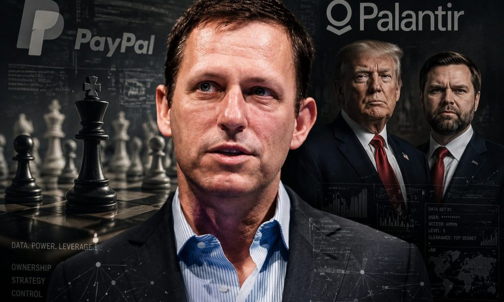 Peter Thiel war Teil der PayPal-Mafia, hat Palantir gegründet, Trump unterstützt und Vance finanziert. (Bild: Dan Taylor/Wikipedia/CC BY 2.0; KI-Montage)