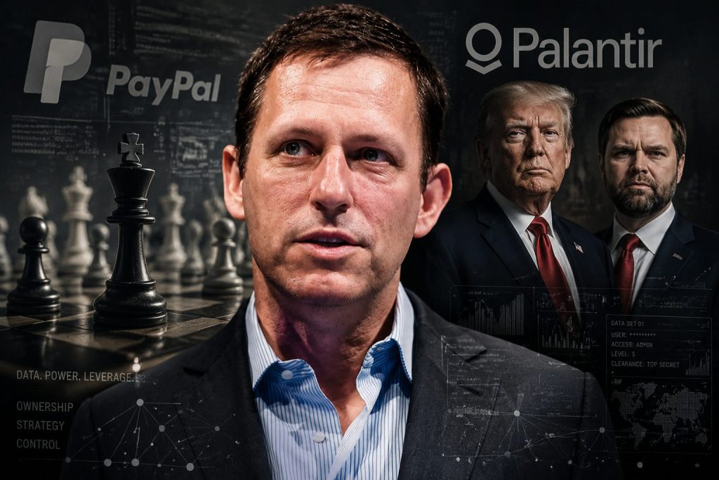 Peter Thiel war Teil der PayPal-Mafia, hat Palantir gegründet, Trump unterstützt und Vance finanziert. (Bild: Dan Taylor/Wikipedia/CC BY 2.0; KI-Montage)