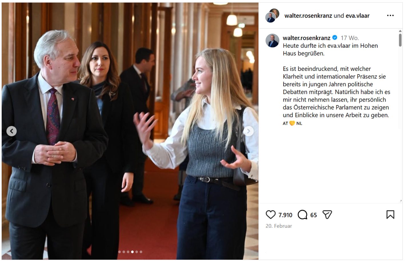 Walter Rosenkranz führt Eva Vlaardingerbroek durchs Parlament (Foto Screenshot/Instagram-Account von Walter Rosenkranz, Posting vom 25. Februar 2026