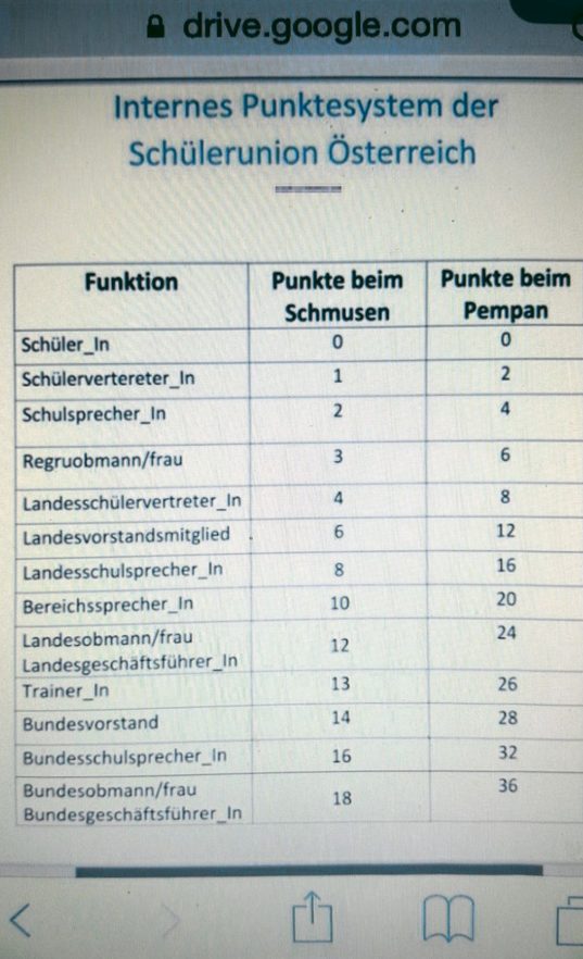 Privatbild Punktesystem Schülerunion