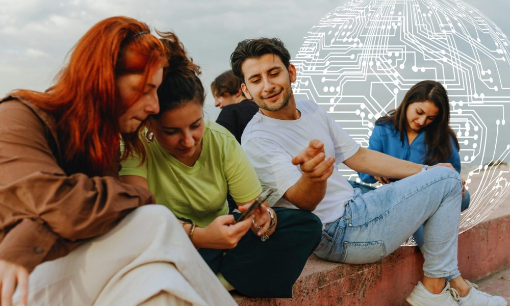 Neue KI-Verordnung will es leichter machen, KI zu erkennen. (Bild: Junge Menschen sitzen an Straßenrand mit Smartphones; Foto: Unsplash)