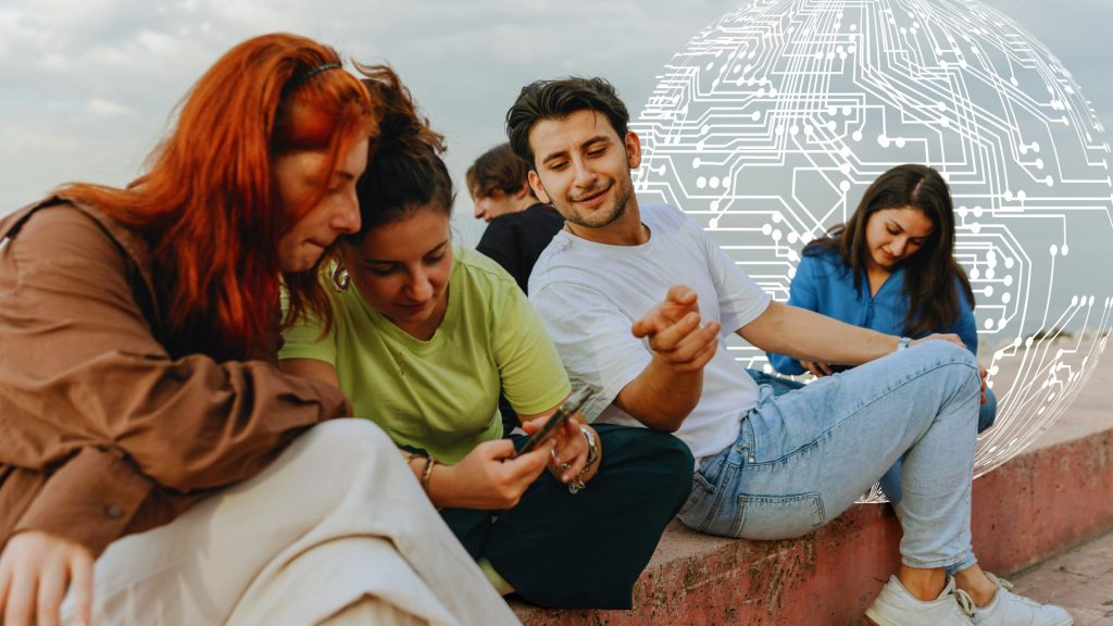 Neue KI-Verordnung will es leichter machen, KI zu erkennen. (Bild: Junge Menschen sitzen an Straßenrand mit Smartphones; Foto: Unsplash)